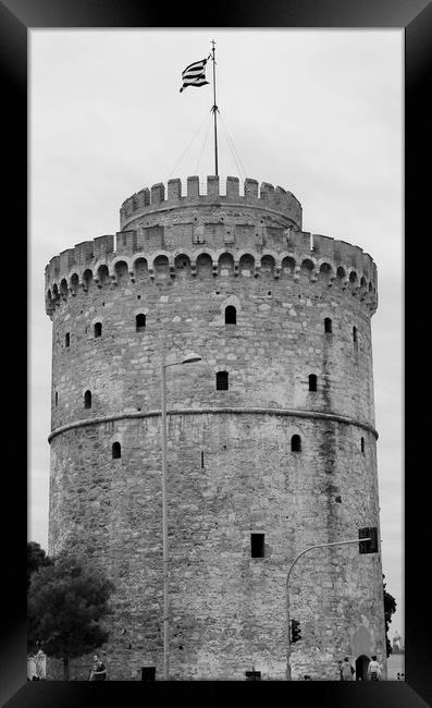 White Tower in Thessaloniki in black and white Framed Print by M. J. Photography