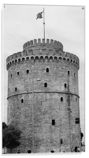White Tower in Thessaloniki in black and white Acrylic by M. J. Photography