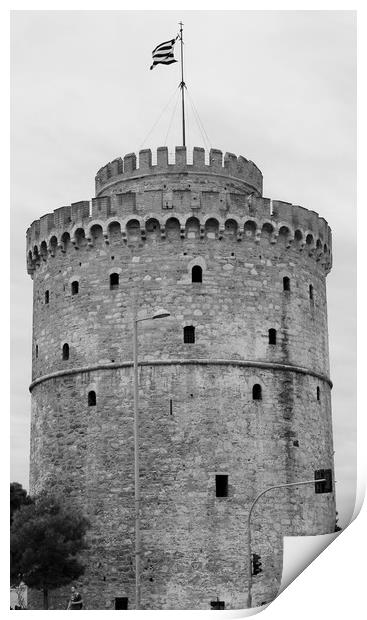 White Tower in Thessaloniki in black and white Print by M. J. Photography