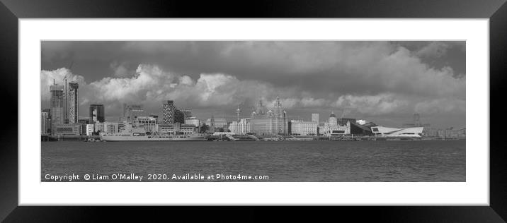Black and White Liverpool Skyline Framed Mounted Print by Liam Neon