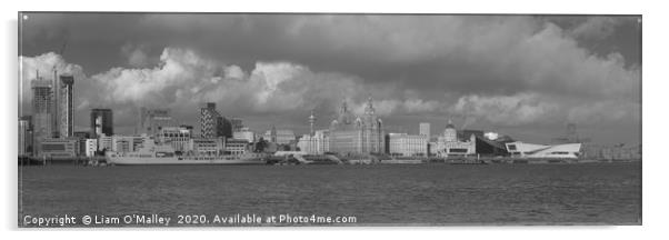 Black and White Liverpool Skyline Acrylic by Liam Neon