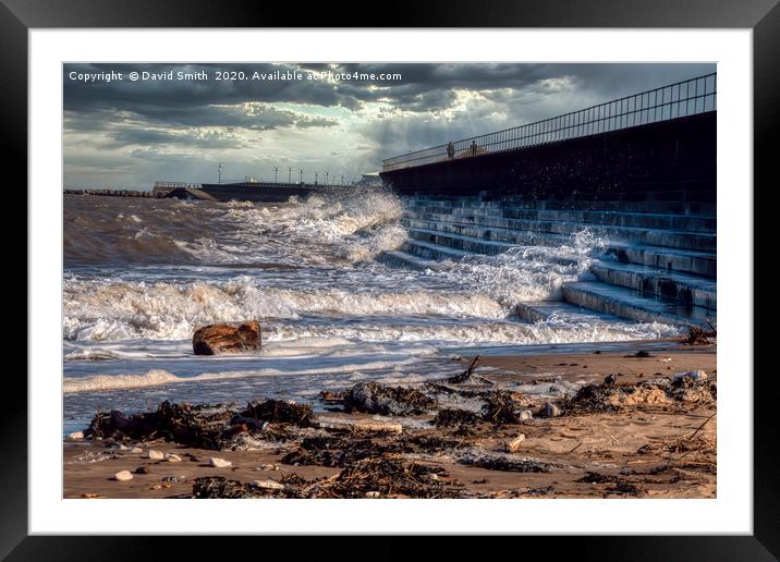 High Tide Crashing Against Sea Defences Framed Mounted Print by David Smith