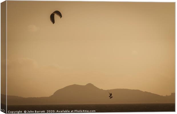 Kite Surfing Sunset Canvas Print by John Barratt