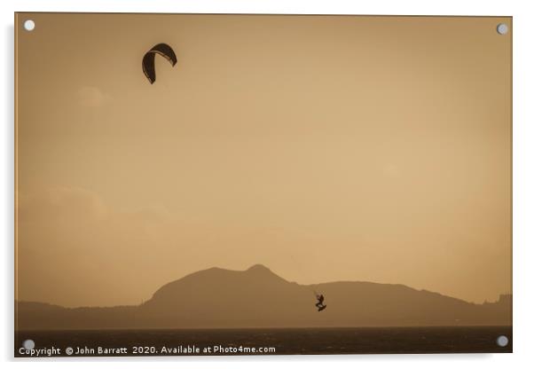 Kite Surfing Sunset Acrylic by John Barratt