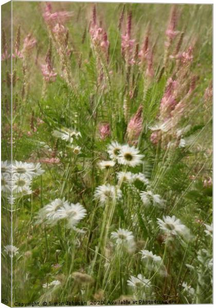 Meadow flowers and grass, Canvas Print by Simon Johnson