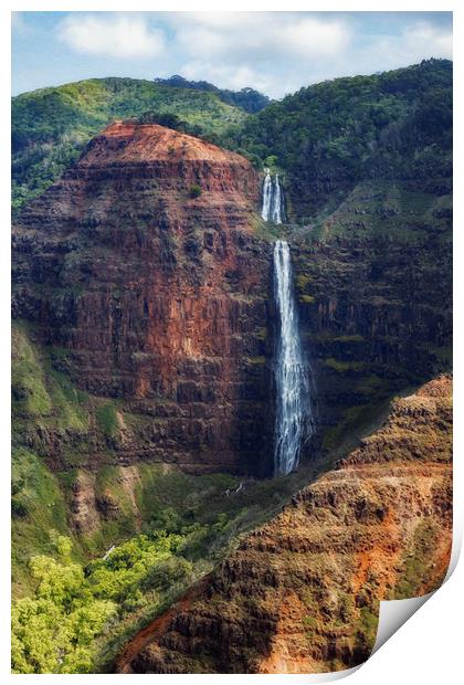 A Waterfall on the Na Pali Coast painterly Print by Belinda Greb
