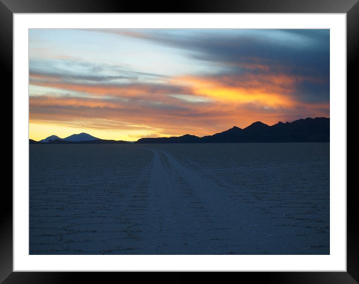 Sunset over Salar de Uyuni desert Framed Mounted Print by Theo Spanellis