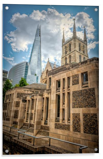 Southwark Cathedral and The Shard Acrylic by Richard Downs