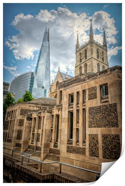 Southwark Cathedral and The Shard Print by Richard Downs