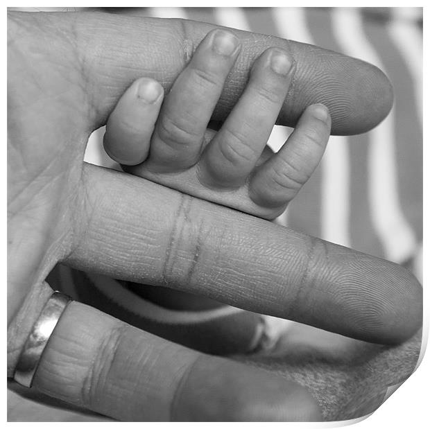 Baby's hand holding father's finger Print by Ian Middleton