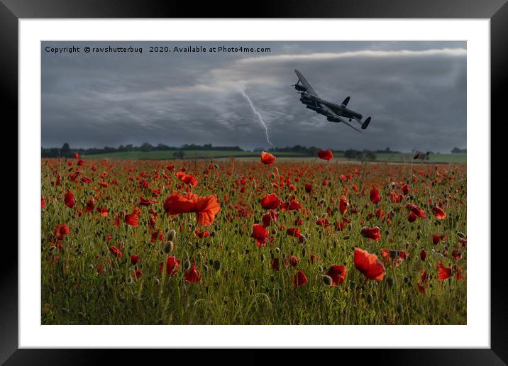 Lancaster Bomber Over A Poppy Field With Lightning Framed Mounted Print by rawshutterbug 