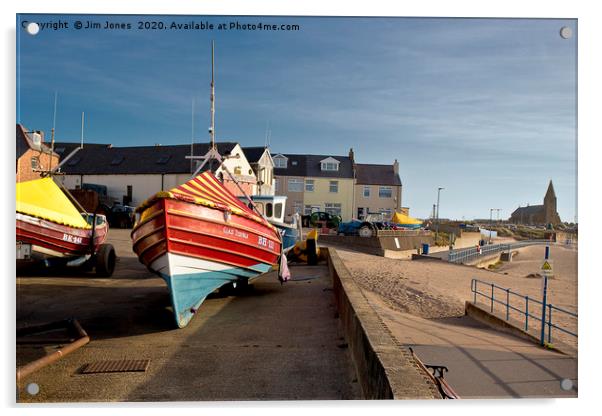 Newbiggin by the Sea fishing coble Acrylic by Jim Jones