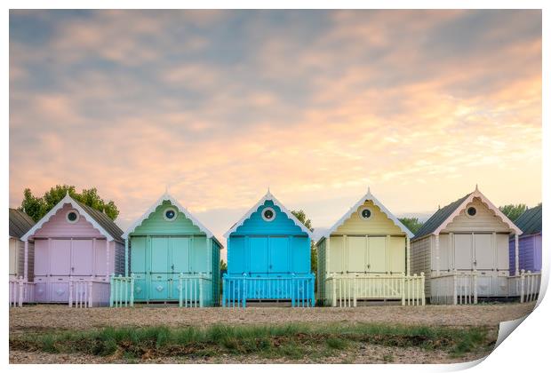 Mersea Island Beach Huts Print by Daniel Farrington
