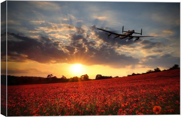 Lancaster Bomber Sunset Return Canvas Print by J Biggadike
