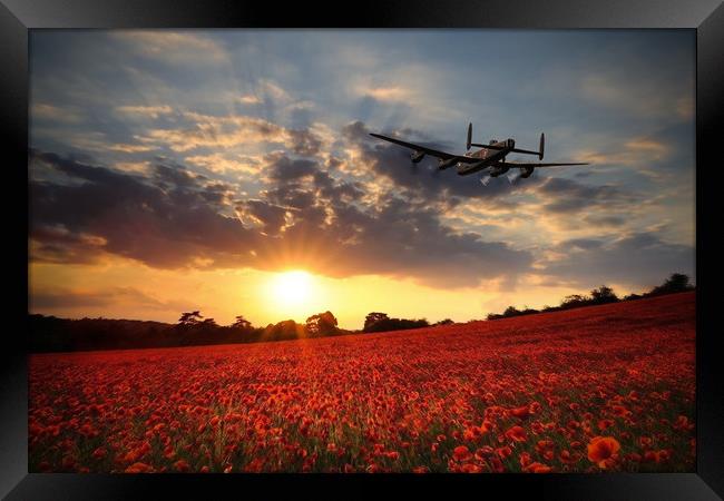 Lancaster Bomber Sunset Return Framed Print by J Biggadike