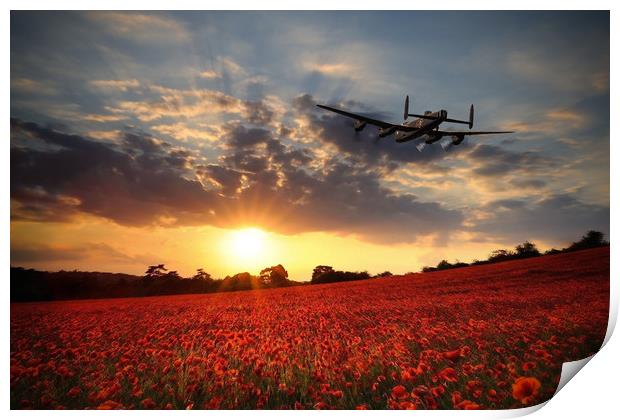 Lancaster Bomber Sunset Return Print by J Biggadike