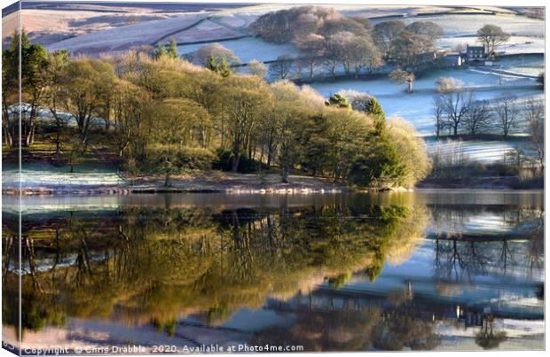 Winter reflections on Ladybower                    Canvas Print by Chris Drabble