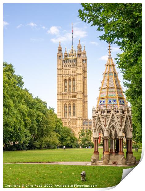 Houses of Parliament and Buxton memorial fountain Print by Chris Rabe