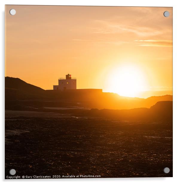 Falling Sun at the Lighthouse Acrylic by Gary Clarricoates