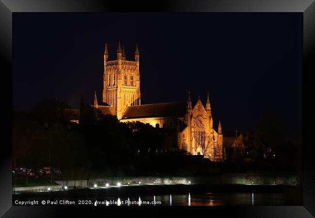 Worcester cathedral at night. Framed Print by Paul Clifton