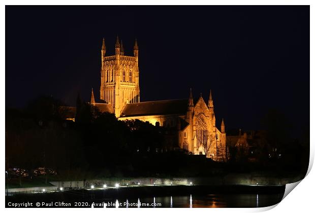 Worcester cathedral at night. Print by Paul Clifton