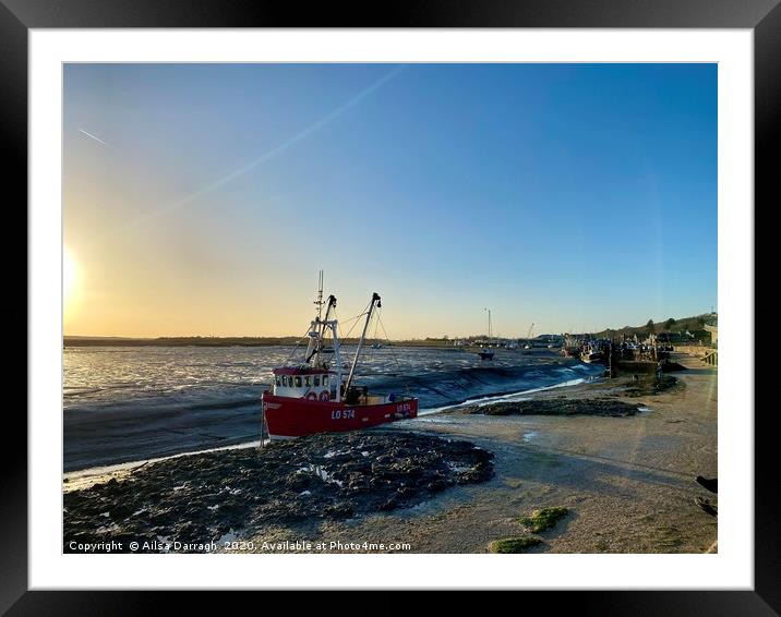 Leigh on Sea boats at Sunset Framed Mounted Print by Ailsa Darragh