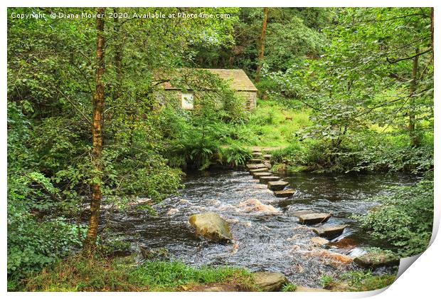 Stepping Stones across Hebden Beck Print by Diana Mower