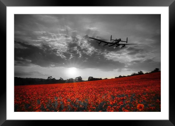 Lancaster Bomber Sunset Return - Red Framed Mounted Print by J Biggadike