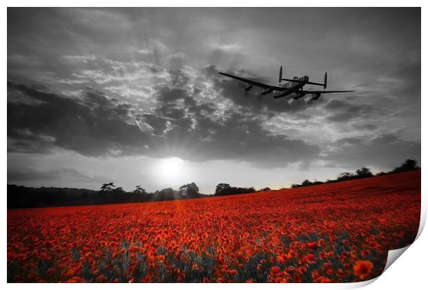 Lancaster Bomber Sunset Return - Red Print by J Biggadike