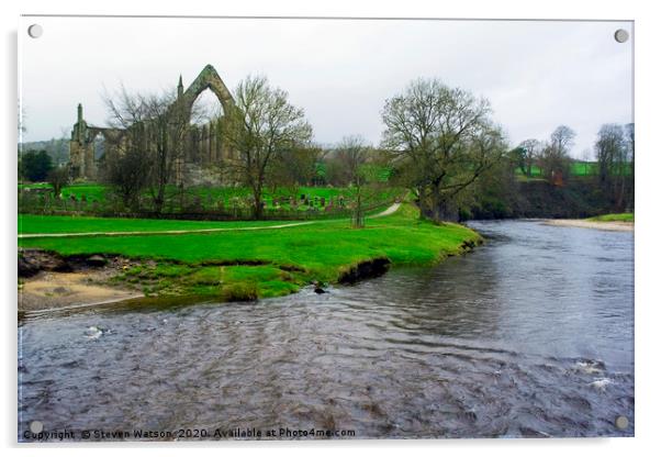 The River Wharfe and Bolton Priory Acrylic by Steven Watson