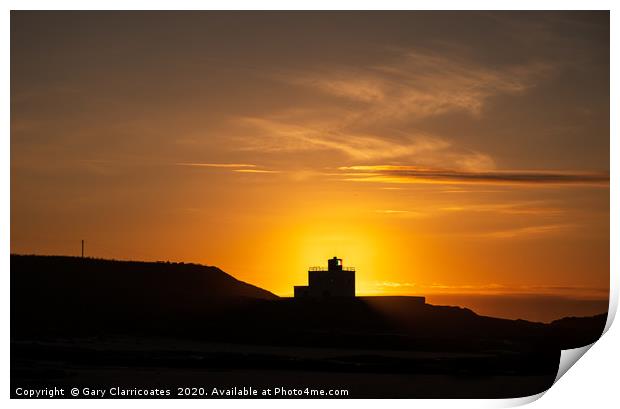 Bamburgh Lighthouse Silhouette Print by Gary Clarricoates