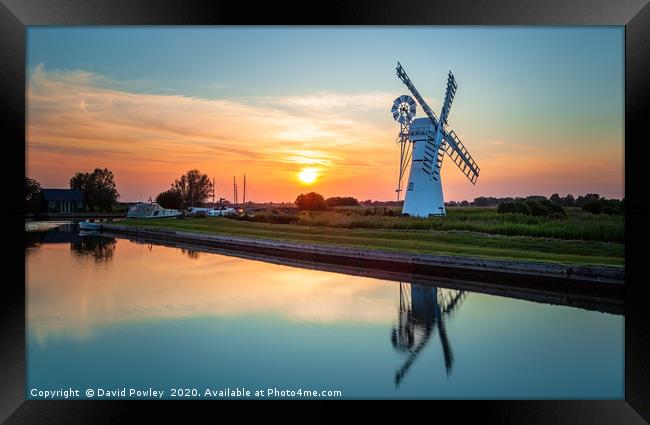 Thurne Mill at Sunset Framed Print by David Powley