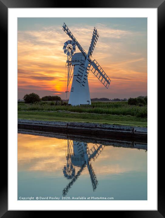 Sunset Reflections at Thurne Mill Framed Mounted Print by David Powley
