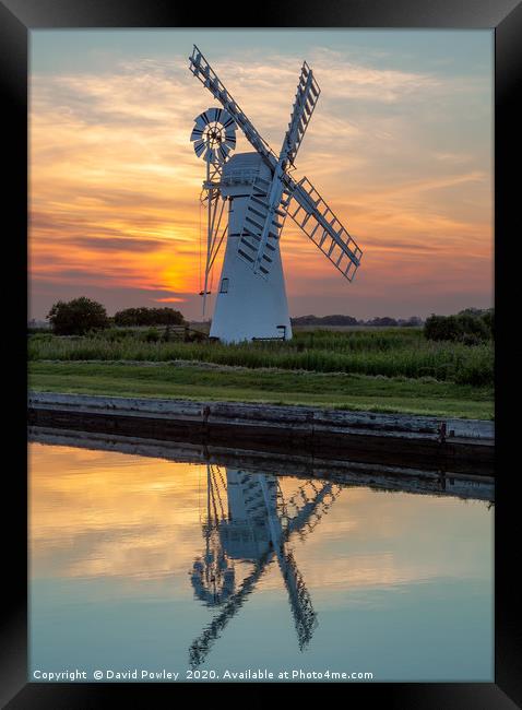 Sunset Reflections at Thurne Mill Framed Print by David Powley