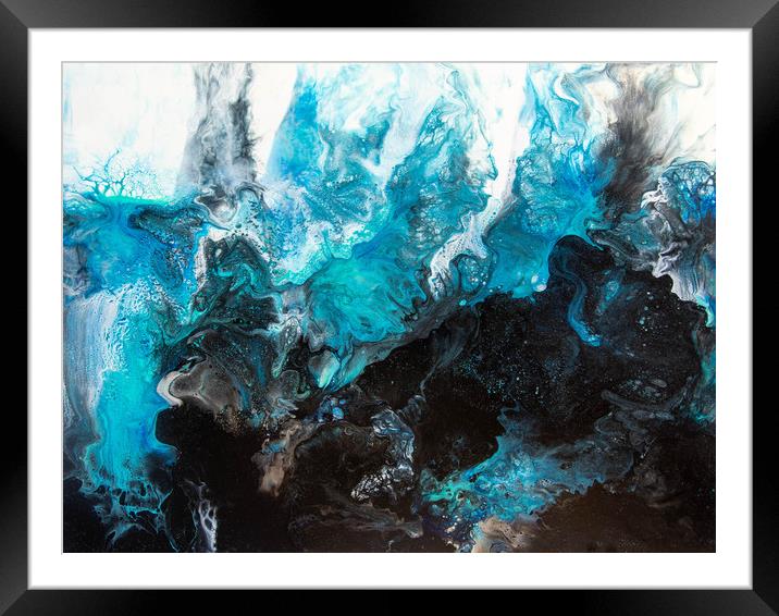 Summer Waves Acrylic Pour Abstract   Framed Mounted Print by Julie Chambers