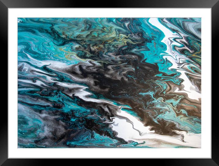 Deep Sea Acrylic Pour  Framed Mounted Print by Julie Chambers