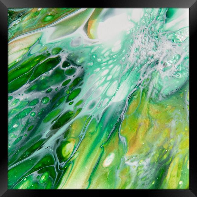 Splash of Green Acrylic Pour Framed Print by Julie Chambers