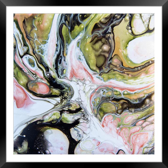 Pink Bubbles Acrylic Pour Framed Mounted Print by Julie Chambers