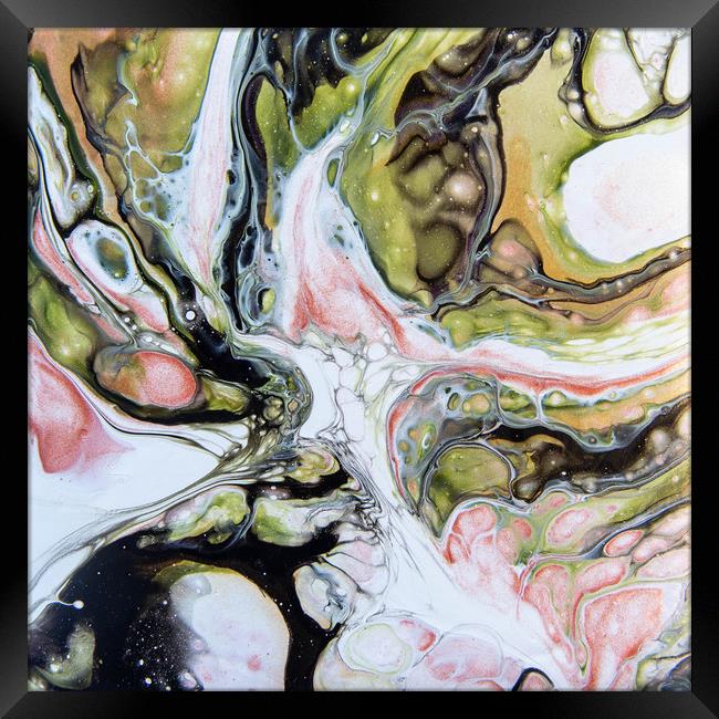 Pink Bubbles Acrylic Pour Framed Print by Julie Chambers