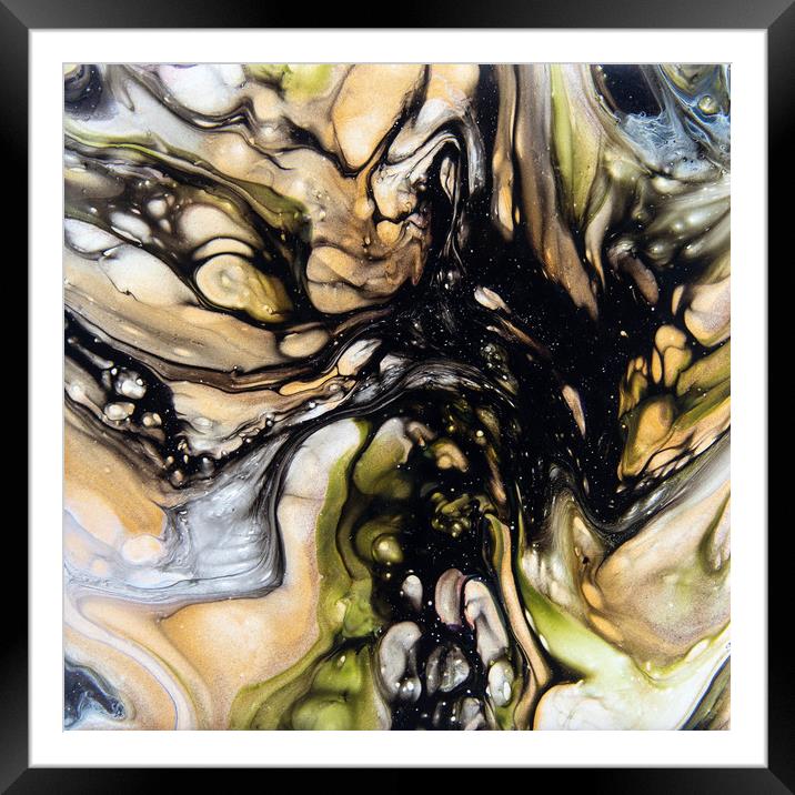 Black Lace Acrylic Pour Framed Mounted Print by Julie Chambers