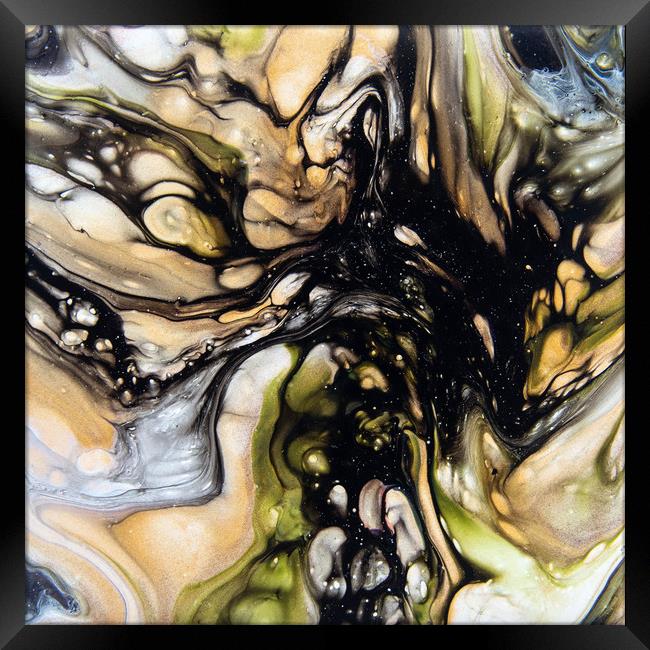 Black Lace Acrylic Pour Framed Print by Julie Chambers