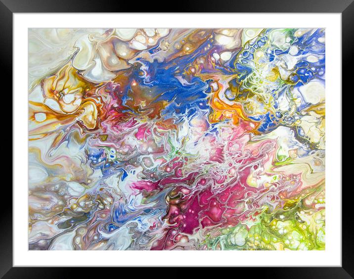 Colourful Mess Acrylic Pour Framed Mounted Print by Julie Chambers