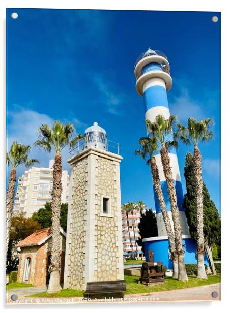 Torre Del Mar Lighthouse, Costa Del Sol Acrylic by Ailsa Darragh