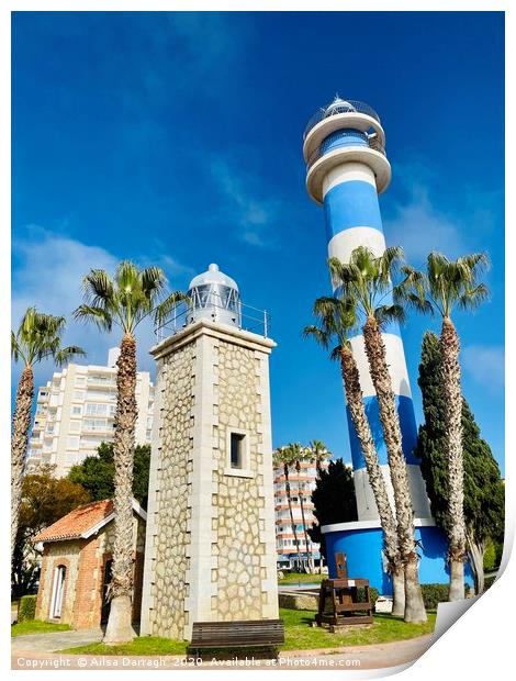 Torre Del Mar Lighthouse, Costa Del Sol Print by Ailsa Darragh