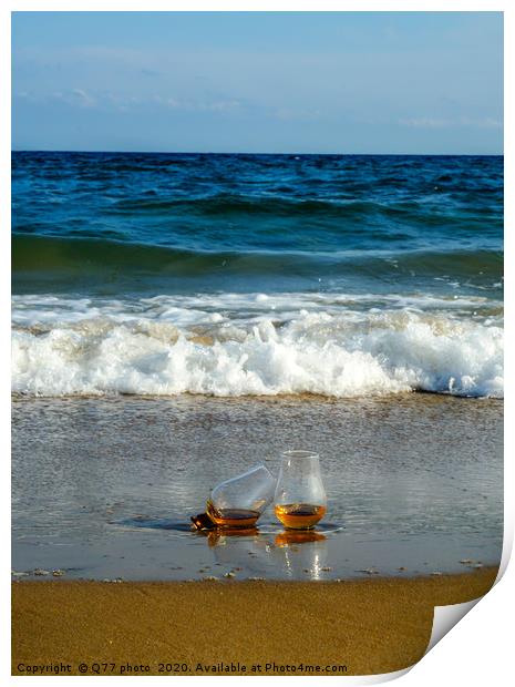 a glass of whiskey single malt on the sand washed  Print by Q77 photo