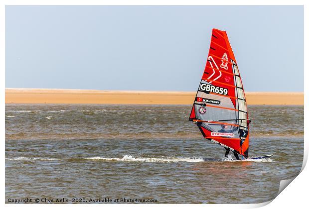 Wind surfing at Wells-Next-Sea in North Norfolk  Print by Clive Wells