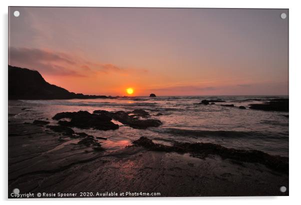 Sunrise at Millendreath Beach in Looe Cornwall Acrylic by Rosie Spooner