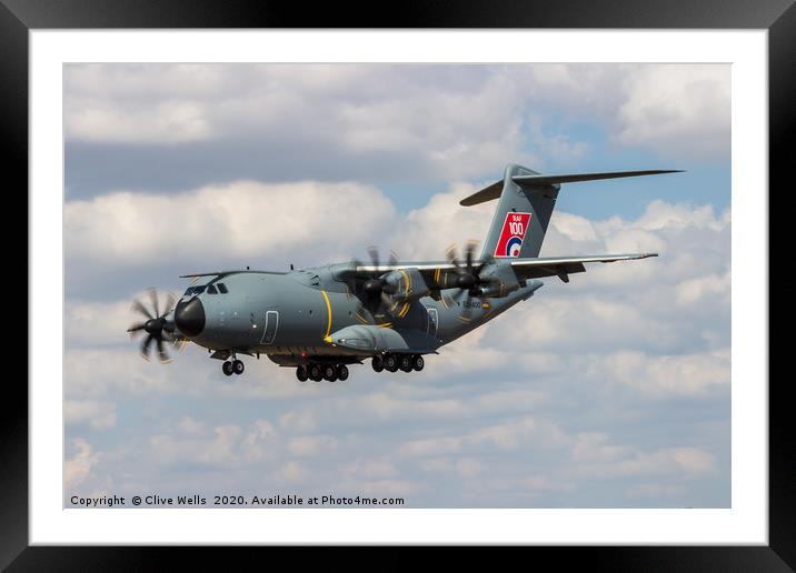 Airbus A400M Atlas on final approach at RAF Fairfo Framed Mounted Print by Clive Wells