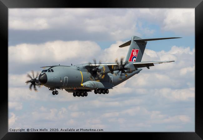 Airbus A400M Atlas on final approach at RAF Fairfo Framed Print by Clive Wells