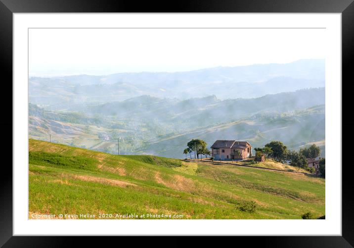 Farmhouse perched on top of a hill in the Emillia  Framed Mounted Print by Kevin Hellon